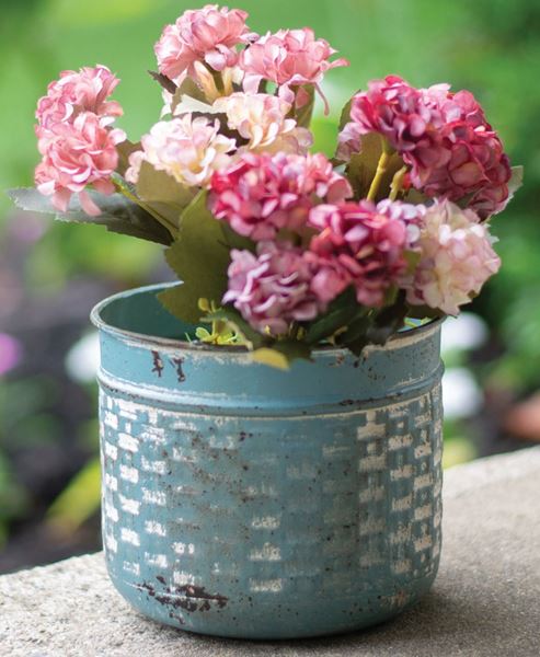 Picture of Vintage Blue Metal Basketweave Pot