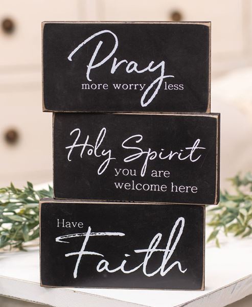 Picture of Pray More, Worry Less Wooden Block, 3 Asstd.