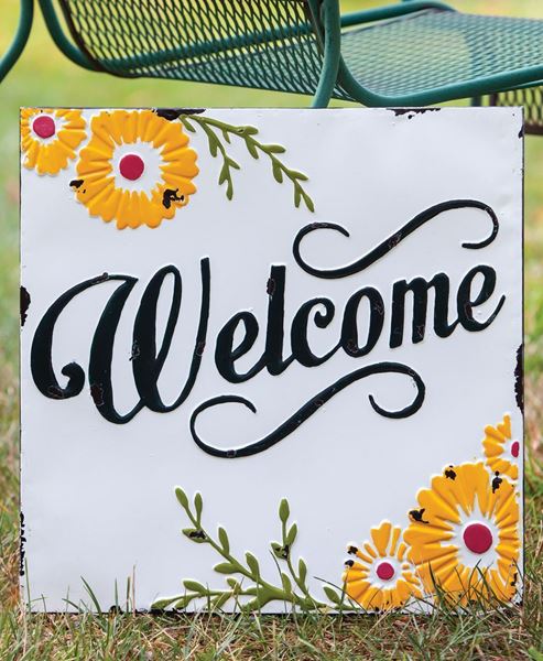 Picture of Welcome Sunflower Vintage Metal Wall Plaque