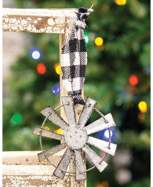 Picture of Sparkle Windmill Ornament w/Black & White Buffalo Check Hanger