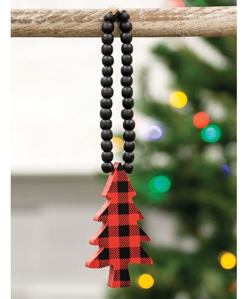 Picture of Red & Black Buffalo Check Beaded Christmas Tree Ornament