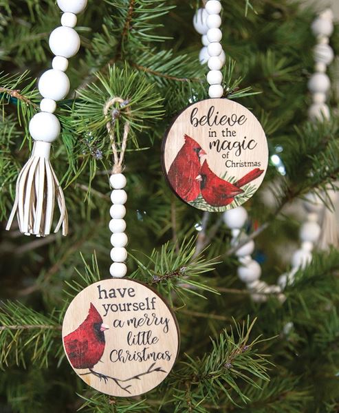 Picture of Christmas Cardinal Round Beaded Ornament, 2 Asstd.