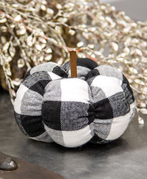 Picture of Black & White Buffalo Check Stuffed Pumpkin, 4"