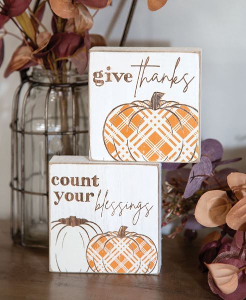 Picture of Give Thanks Plaid Pumpkin Block, 2 Asstd.