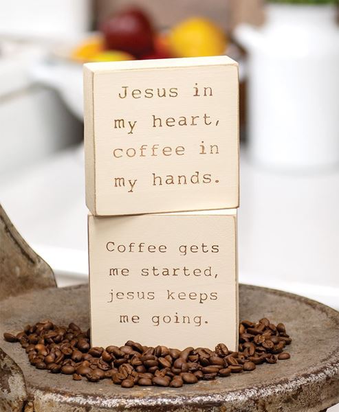 Picture of Coffee & Jesus Engraved Block, 2 Asstd.