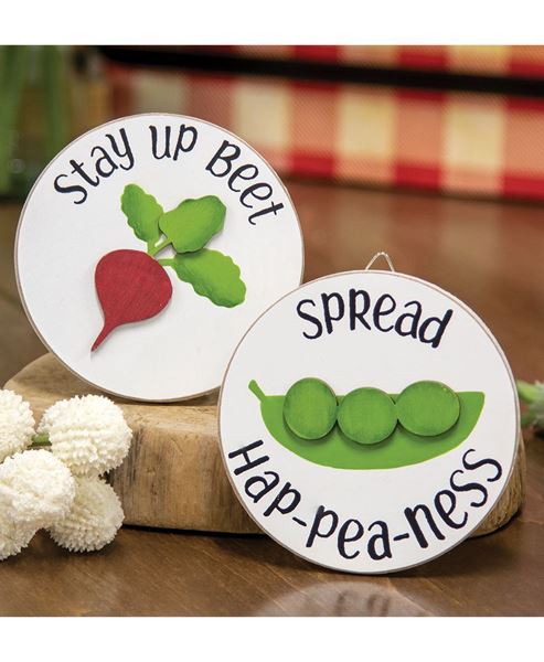 Picture of Spread Hap-pea-ness Mini Round Easel Sign, 2 Asstd.