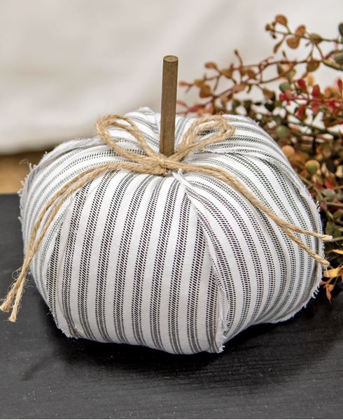 Picture of Ticking Stripe Stuffed Pumpkin, 6.5"