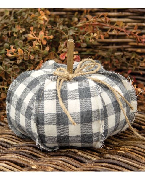 Picture of Gray Buffalo Check Stuffed Pumpkin, 6.5"