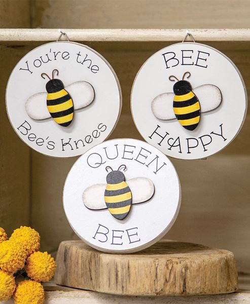 Picture of Queen Bee Mini Round Easel Sign, 3 Asstd.