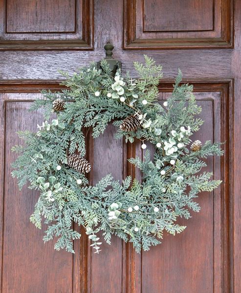 Picture of Icy Pine, Boxwood, Red Berry & Pinecone Wreath