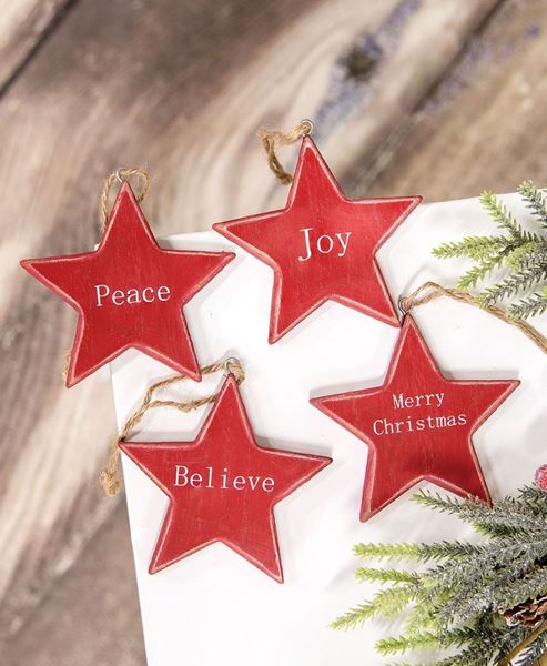 Picture of Red Star Christmas Words Ornament, 4 Asstd.