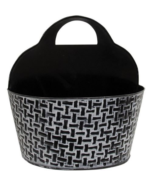 Picture of Shabby Chic Basketweave Black Distressed Wall Bucket