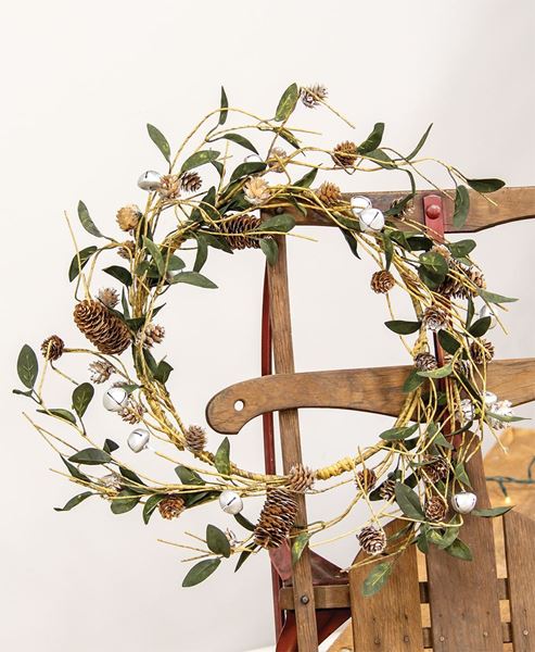 Picture of Silver Frosted Pinecone and Bell Wreath